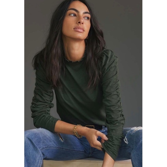 Anthropologie Tops - NWT Anthropologie Ruched Long Sleeve Top Dark Green Blouse New Winter Anthro
